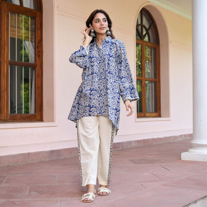 Blue Flower Texture Printed Co-ord Set D6056 - kharidari