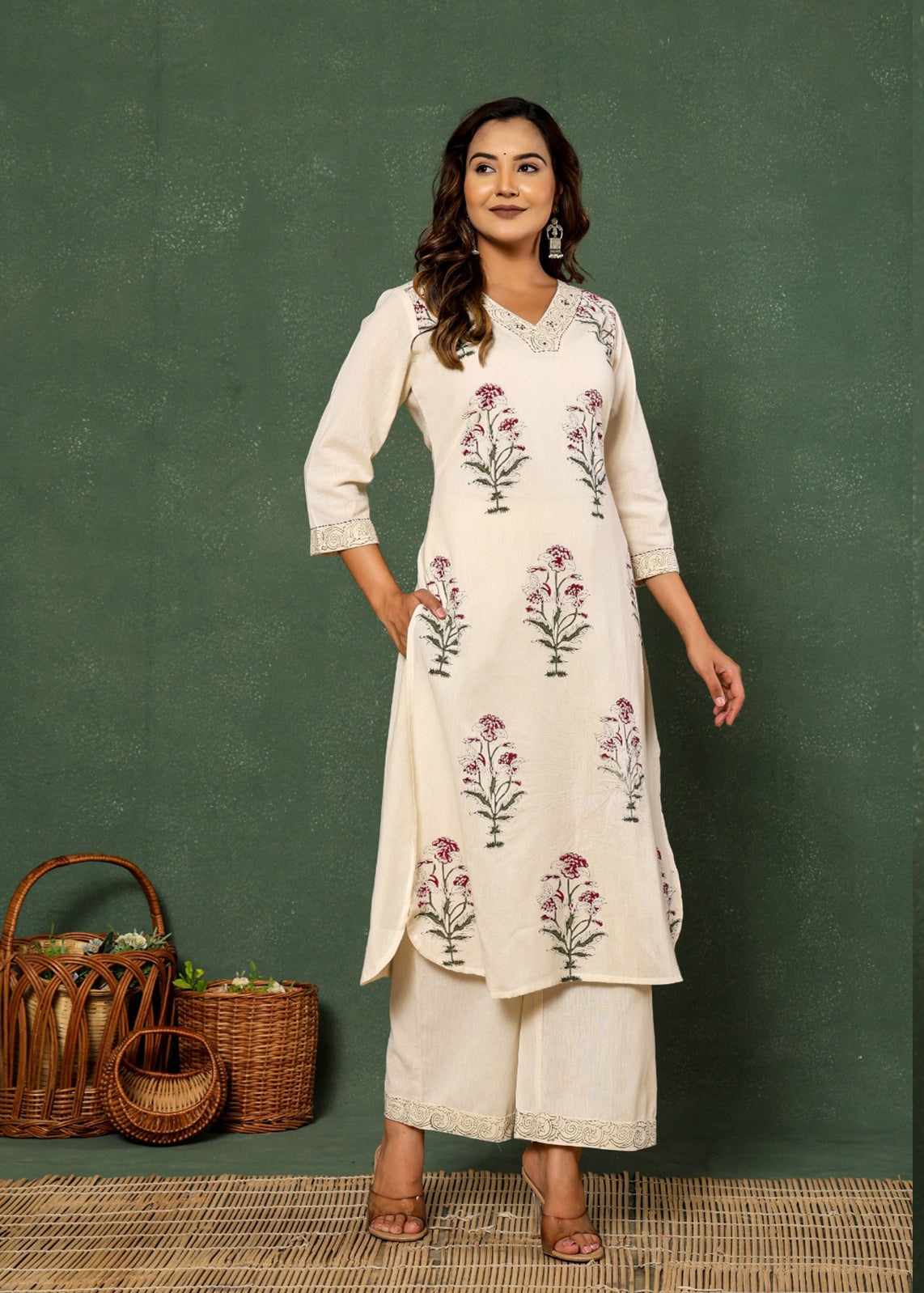 Botanical Bliss: Flower Plant Printed Co-ord Set D6251 - kharidari