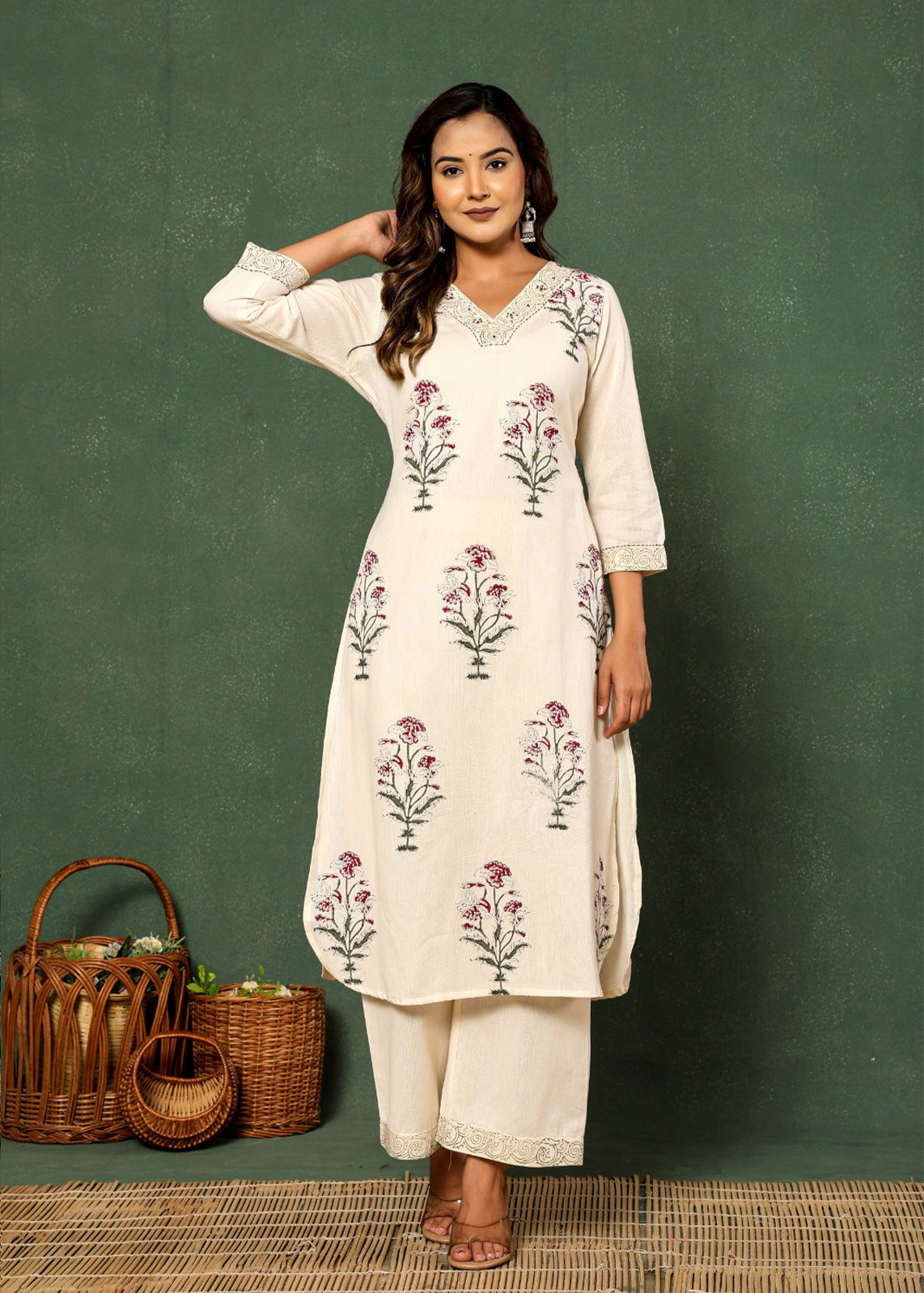 Botanical Bliss: Flower Plant Printed Co-ord Set D6251 - kharidari