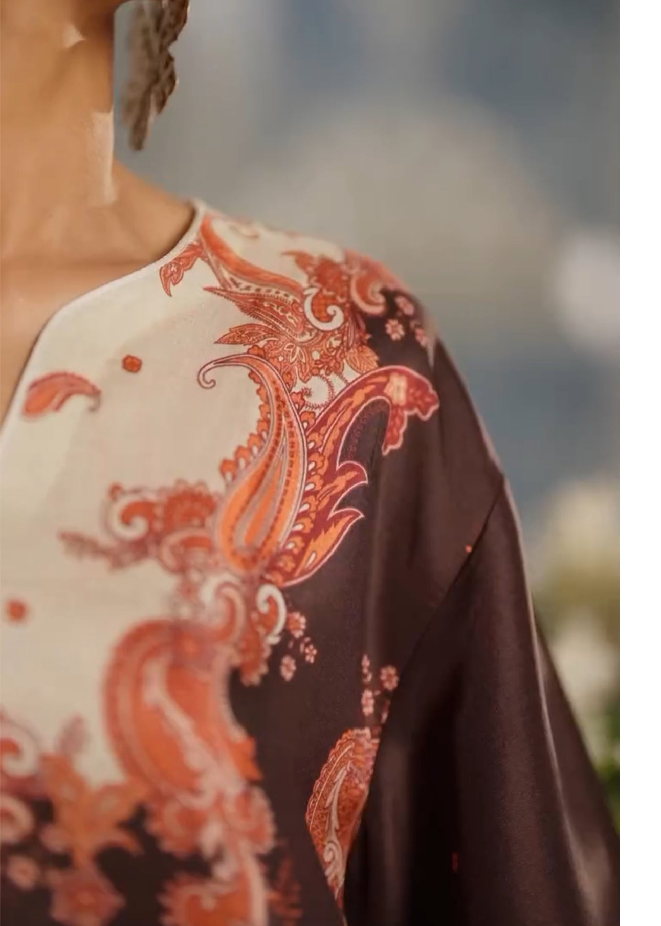 Brown & Cream Paisley Print Co-ord Set – Elegant Rayon Ensemble D6306