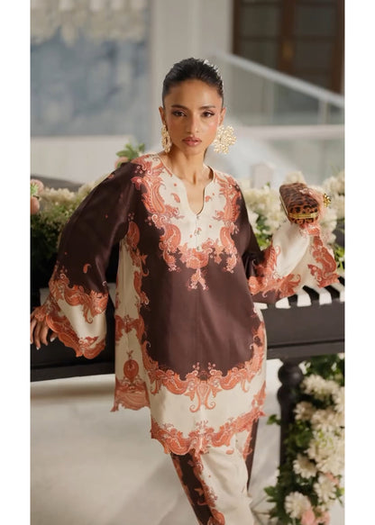 Brown & Cream Paisley Print Co-ord Set – Elegant Rayon Ensemble D6306