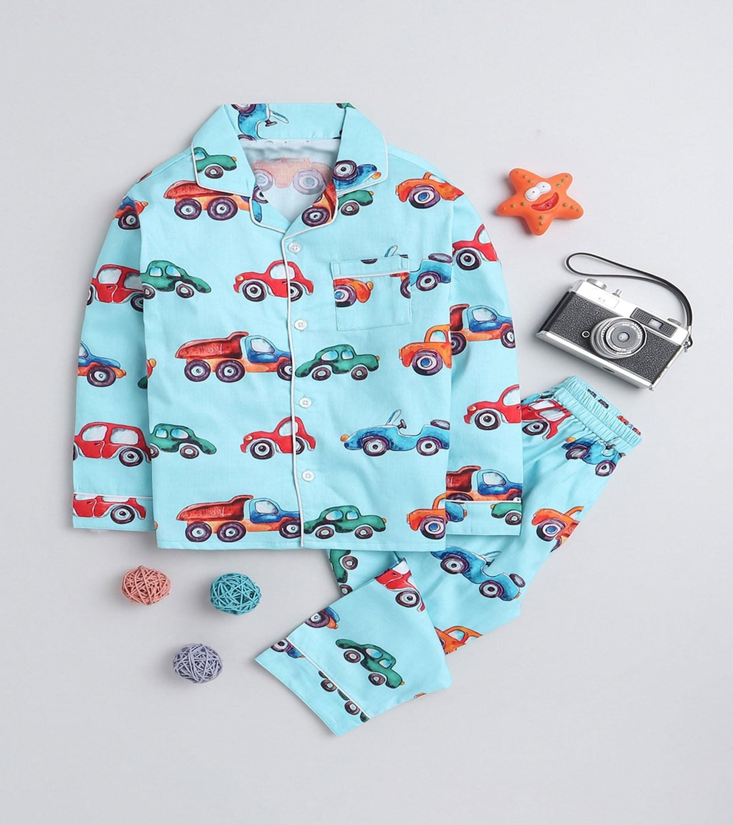 Car trucks printed Night suit for boys D142