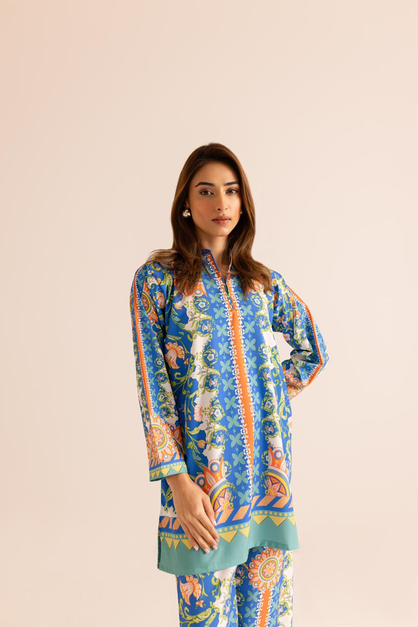 Classic Blue Unique Poly Cotton Co-ord Set D6069 - kharidari