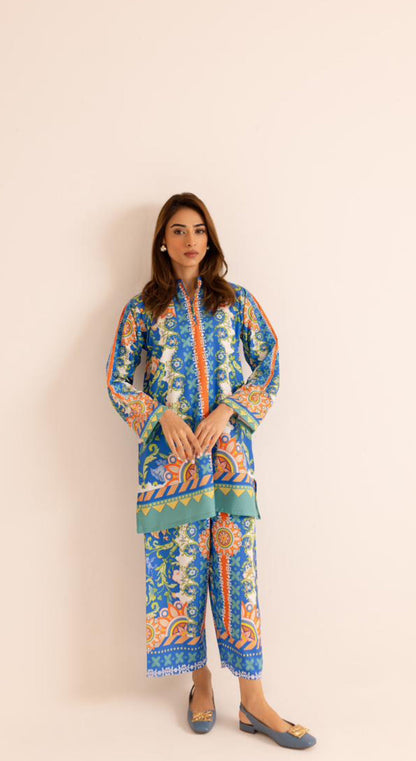 Classic Blue Unique Poly Cotton Co-ord Set D6069 - kharidari