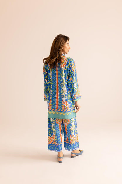Classic Blue Unique Poly Cotton Co-ord Set D6069 - kharidari
