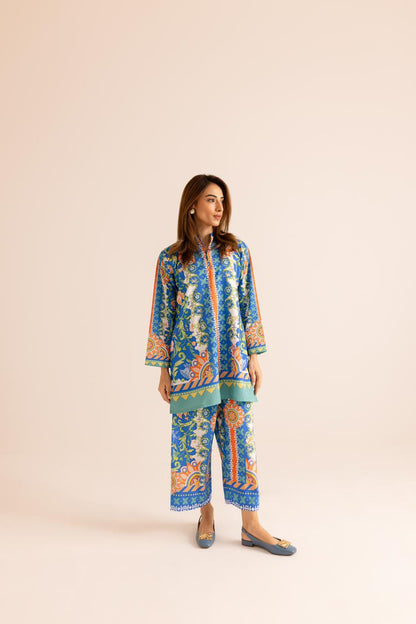 Classic Blue Unique Poly Cotton Co-ord Set D6069 - kharidari