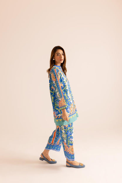 Classic Blue Unique Poly Cotton Co-ord Set D6069 - kharidari