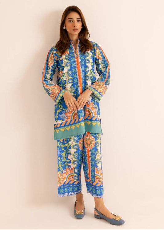 Classic Blue Unique Poly Cotton Co-ord Set D6069 - kharidari