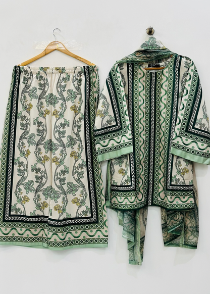 Classic Green Printed Suit Set with Dupatta – D6131