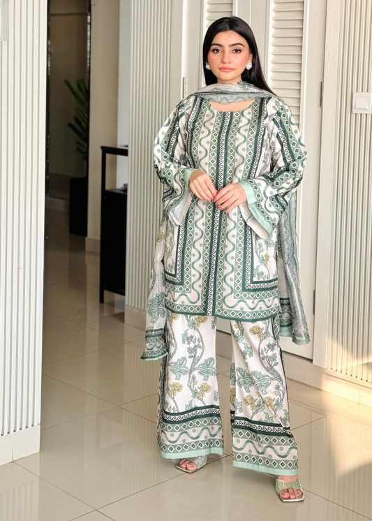 Classic Green Printed Suit Set with Dupatta – D6131