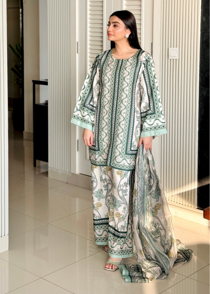 Classic Green Printed Suit Set with Dupatta – D6131