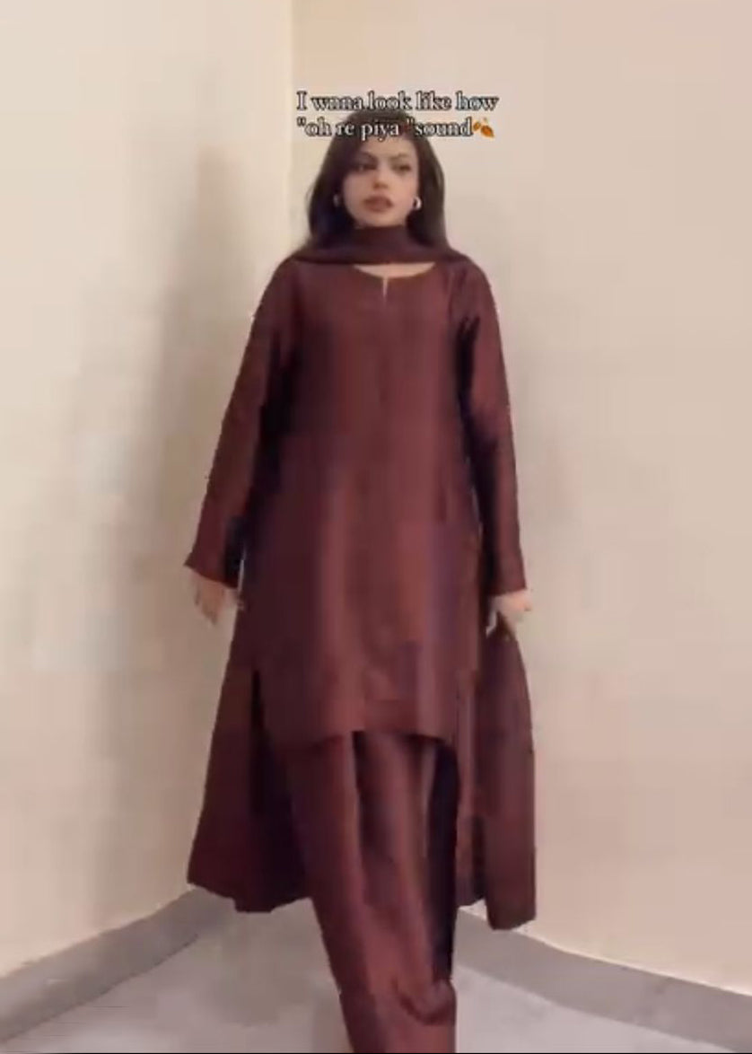 Comfortable & Chic Brown Malai Satin Co-ord Suit Set – D6281