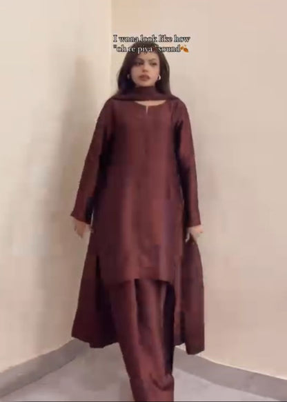 Comfortable & Chic Brown Malai Satin Co-ord Suit Set – D6281
