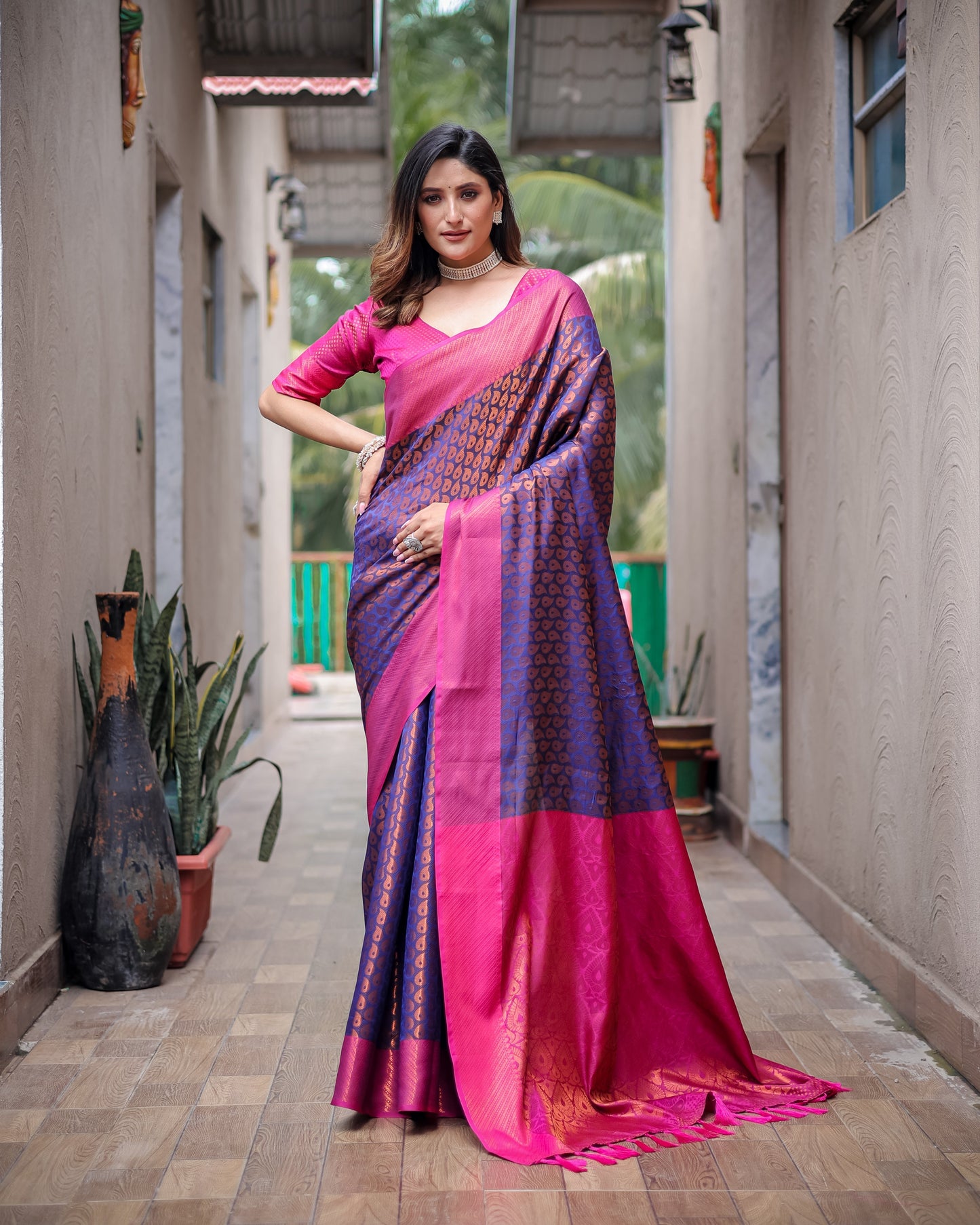 Copper Zari Kanjivaram Silk Saree D5045