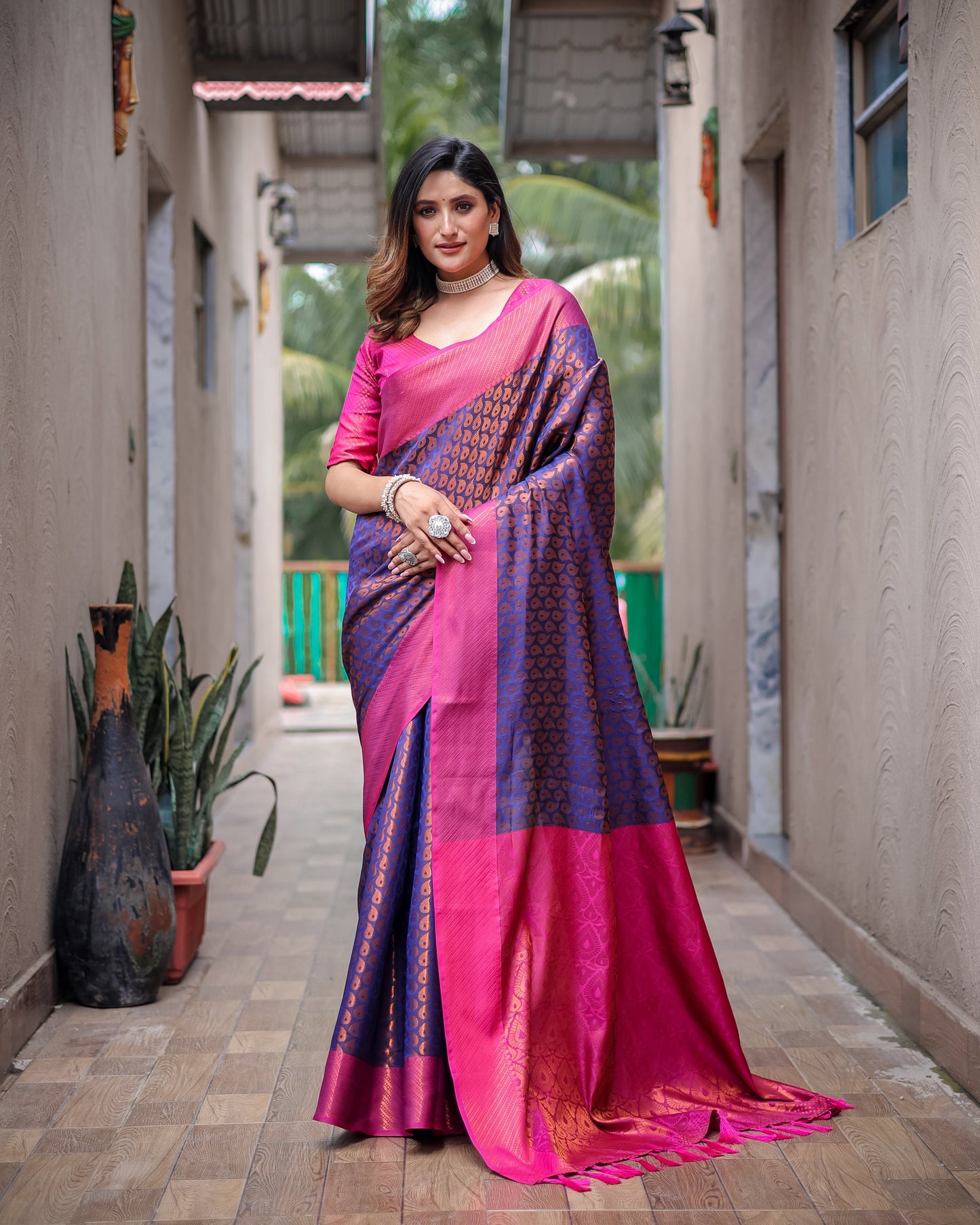 Copper Zari Kanjivaram Silk Saree D5045