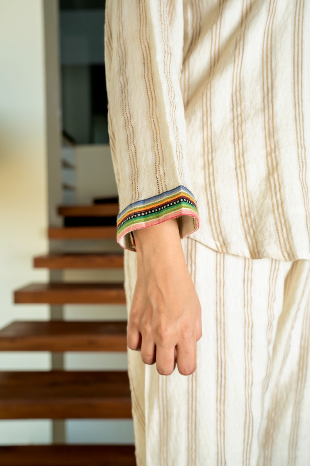 Elegant Beige Striped Stylish Co-ord Set D6270 - kharidari