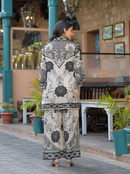 Elegant Black Floral Printed Pure Cotton Co-ord Set D6258 - kharidari