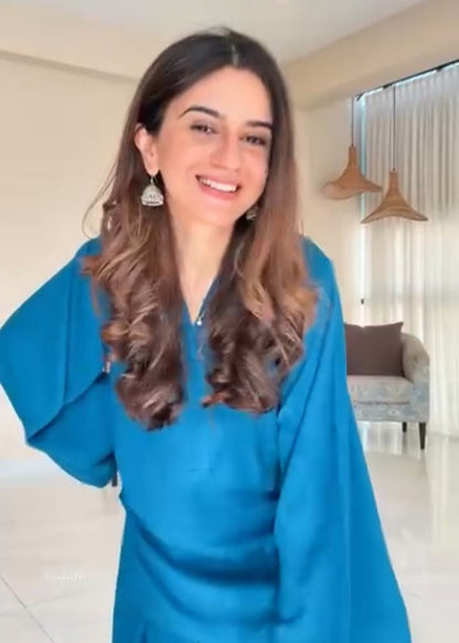 Elegant Blue Malai Satin Co-ord Suit Set for Women D6280