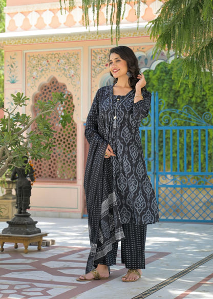 Elegant Cotton Printed Suit Set with Matching Dupatta D6296