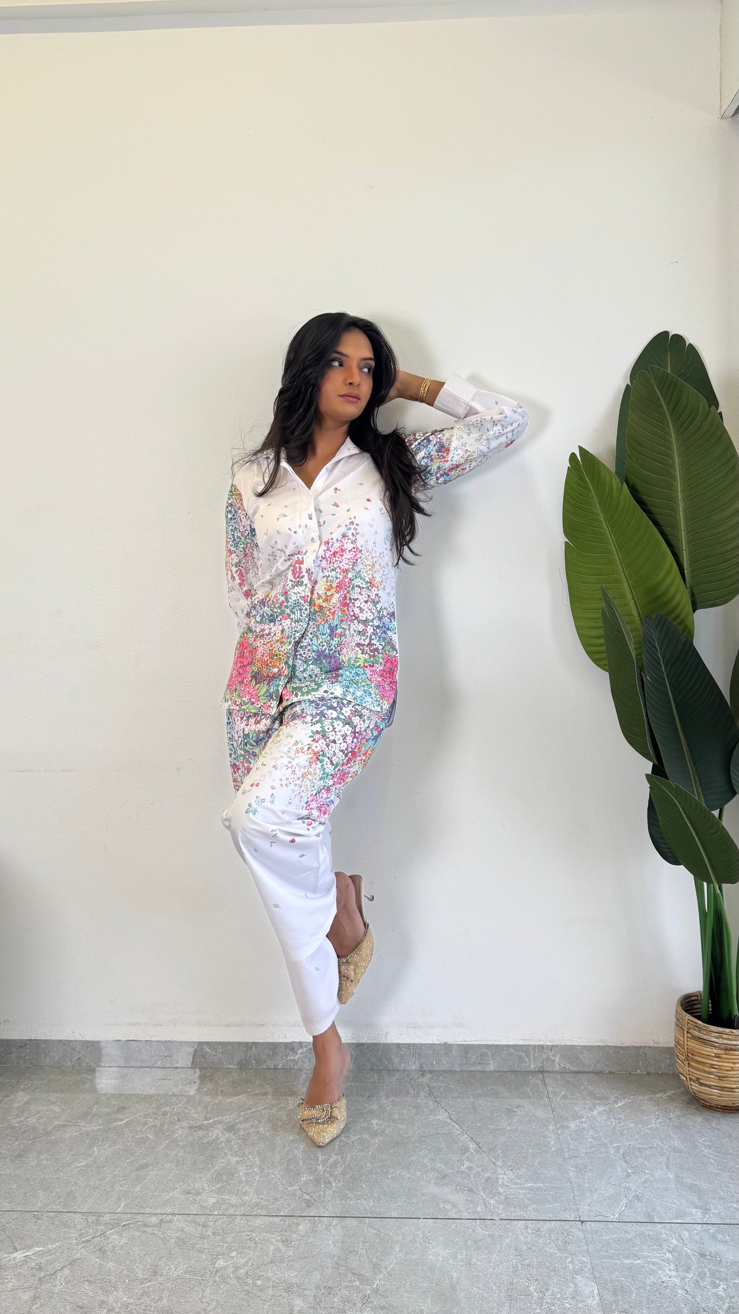 Elegant Flower Printed Raymond Cotton Co-ord Set D6166 - kharidari