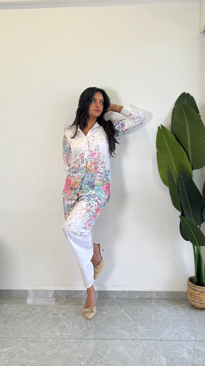 Elegant Flower Printed Raymond Cotton Co-ord Set D6166 - kharidari