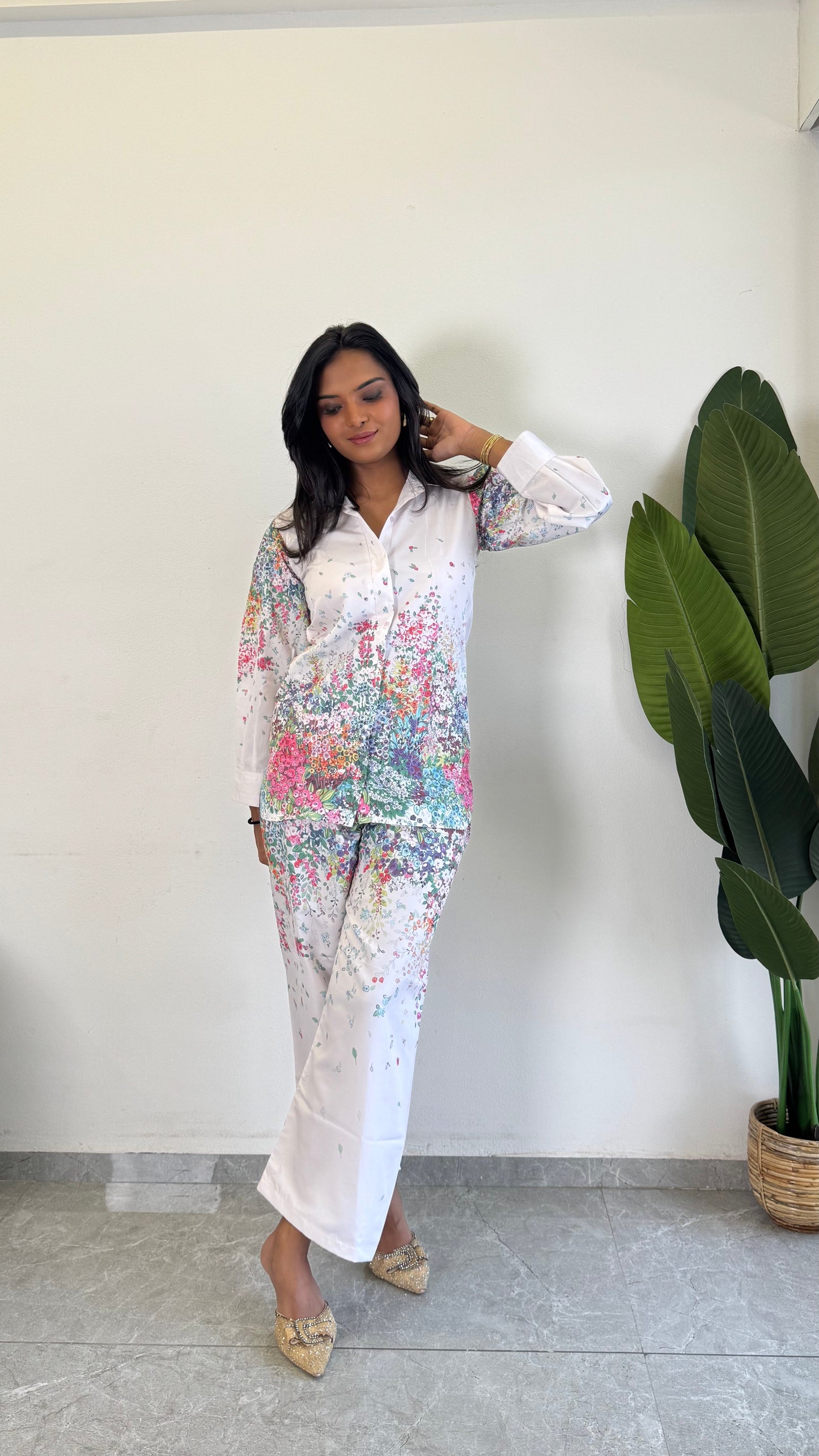 Elegant Flower Printed Raymond Cotton Co-ord Set D6166 - kharidari