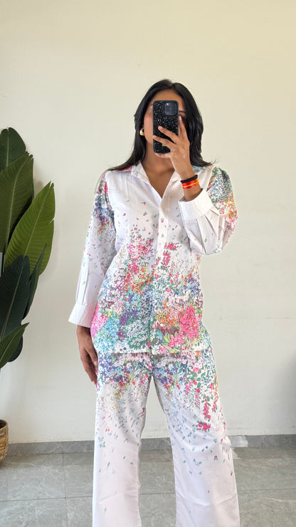 Elegant Flower Printed Raymond Cotton Co-ord Set D6166 - kharidari