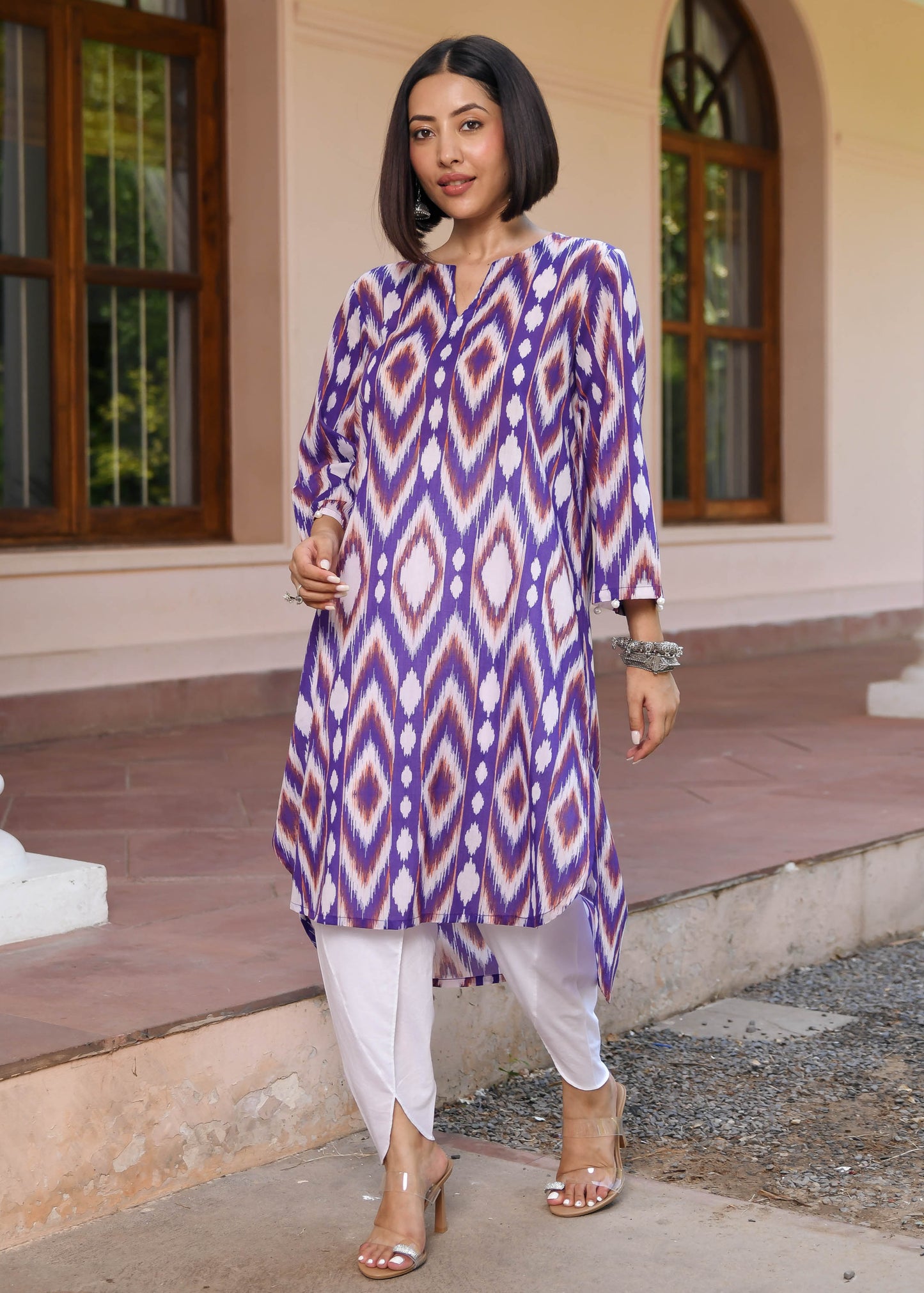 Elegant Ikkat Print Kurta Set D6116