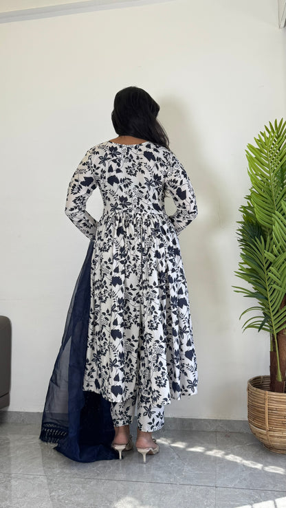 Classic Blue Printed Suit Set for Women – D6141
