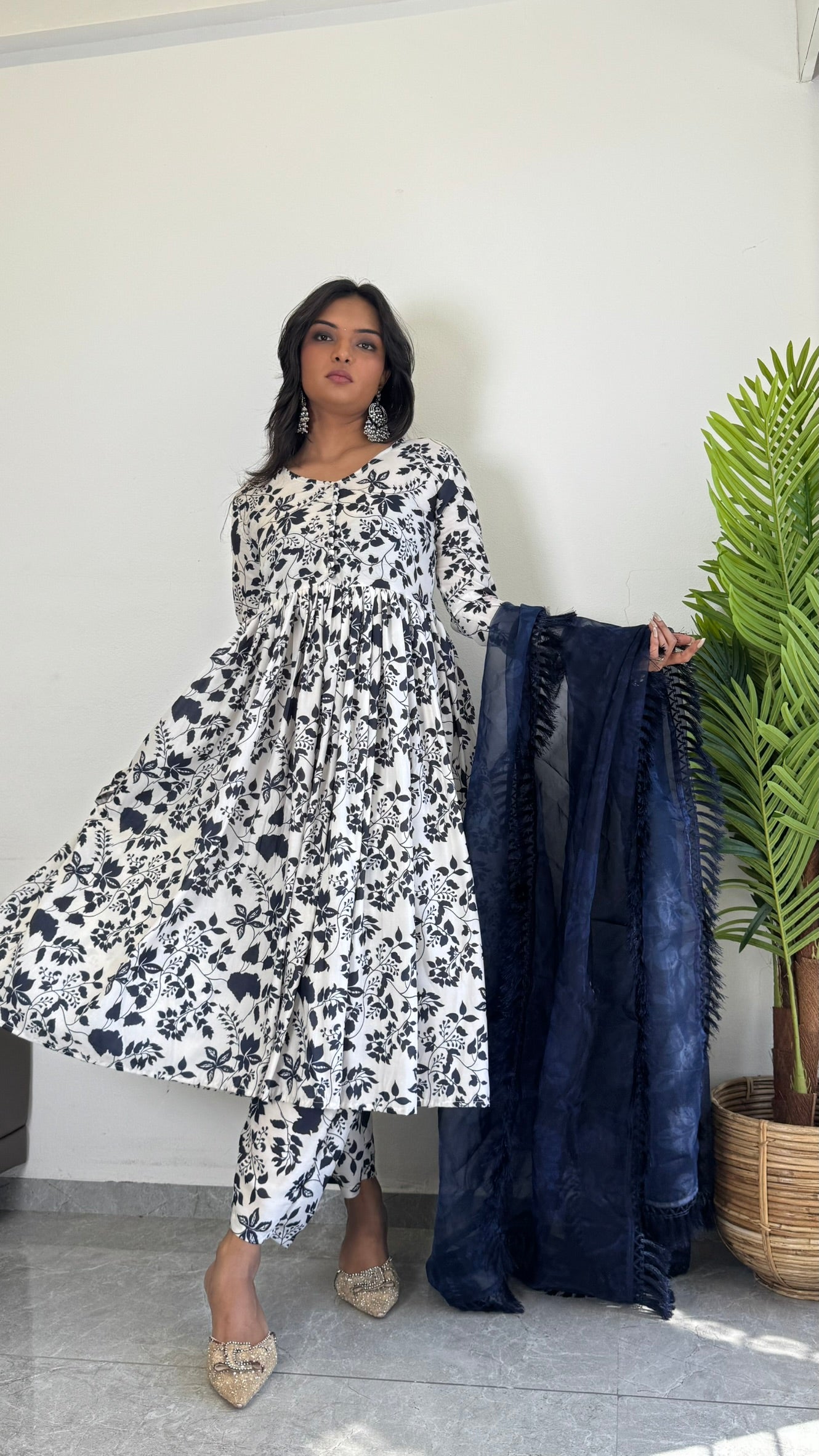 Classic Blue Printed Suit Set for Women – D6141