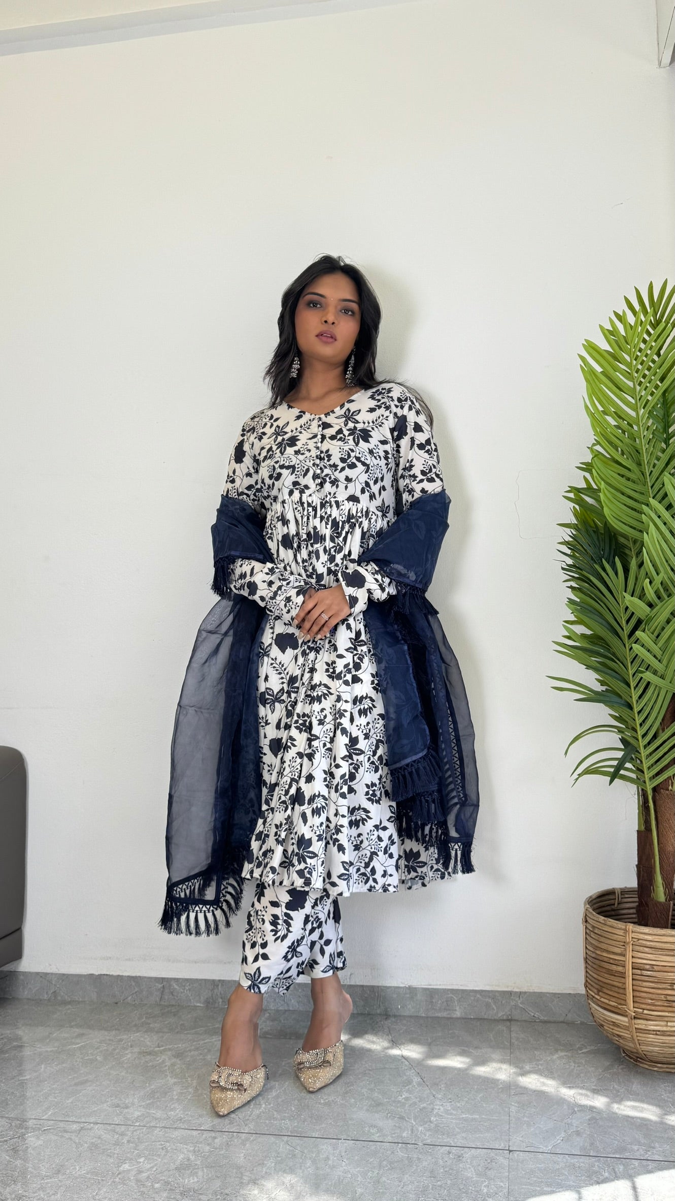 Classic Blue Printed Suit Set for Women  D6141 - kharidari