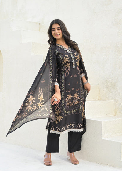 Elegant Pure Muslin Digital Printed Suit Set with Chiffon Dupatta D6265 - kharidari
