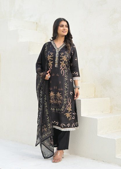 Elegant Pure Muslin Digital Printed Suit Set with Chiffon Dupatta D6265 - kharidari