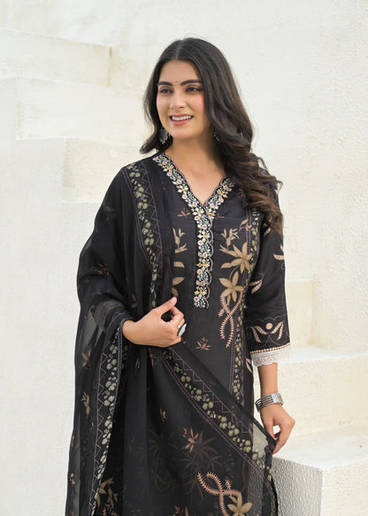 Elegant Pure Muslin Digital Printed Suit Set with Chiffon Dupatta D6265 - kharidari