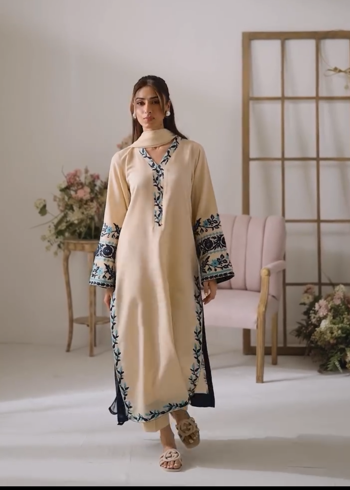 Women’s Ethnic Embroidered Georgette suit Set with Dupatta | Party Wear D6338