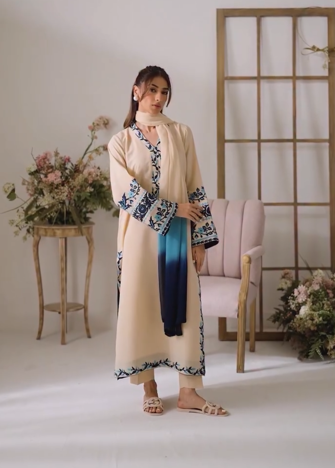 Women’s Ethnic Embroidered Georgette suit Set with Dupatta | Party Wear D6338