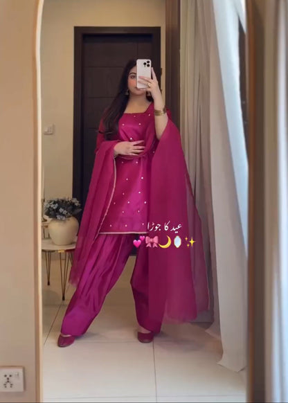 Ethereal Elegance Roman Silk Georgette Suit Set with Dupatta D6191 - kharidari