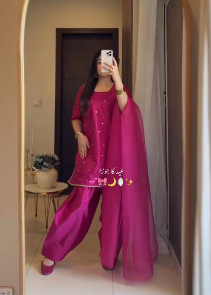 Ethereal Elegance Roman Silk Georgette Suit Set with Dupatta D6191 - kharidari