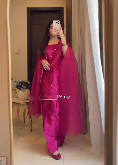 Ethereal Elegance Roman Silk Georgette Suit Set with Dupatta D6191 - kharidari