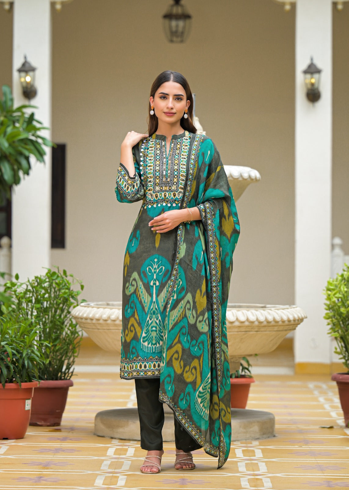 Ethereal Pure Muslin Digital Print Suit Set with Graceful Chiffon Dupatta  D6266 - kharidari