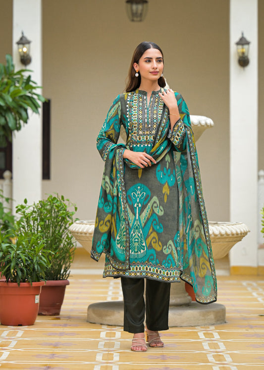 Ethereal Pure Muslin Digital Print Suit Set with Graceful Chiffon Dupatta – D6266