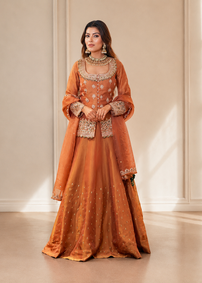 Ethnic Copper Brown Lehenga Choli Set with Sequins Embroidery for Women D6348