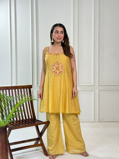 Fancy Mul chanderi Embroidered Co-ord Set D6213 - kharidari