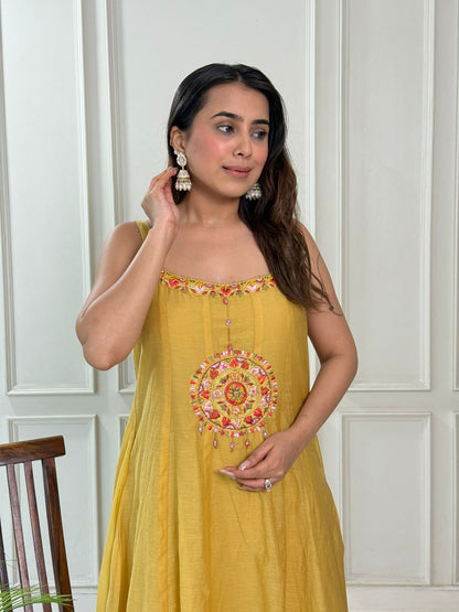 Fancy Mul chanderi Embroidered Co-ord Set D6213 - kharidari