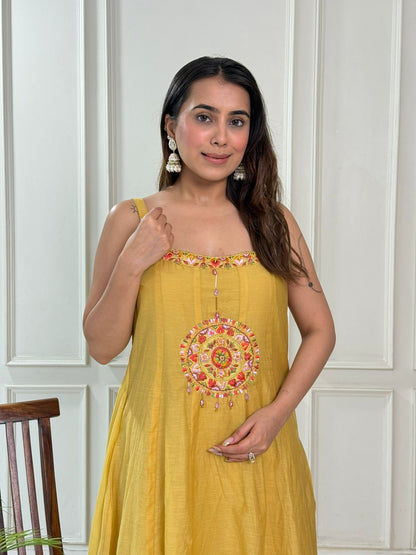 Fancy Mul chanderi Embroidered Co-ord Set D6213 - kharidari