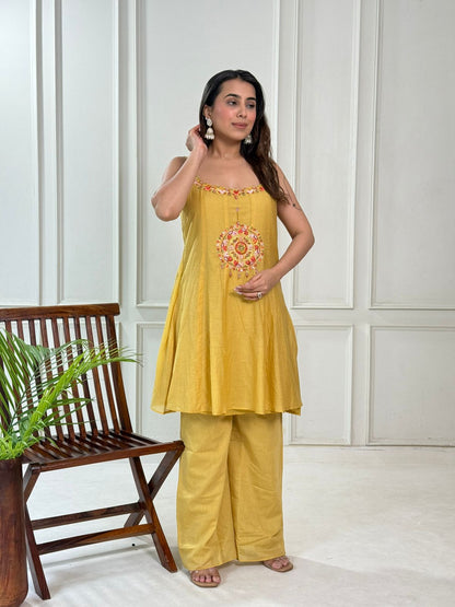 Fancy Mul chanderi Embroidered Co-ord Set D6213 - kharidari