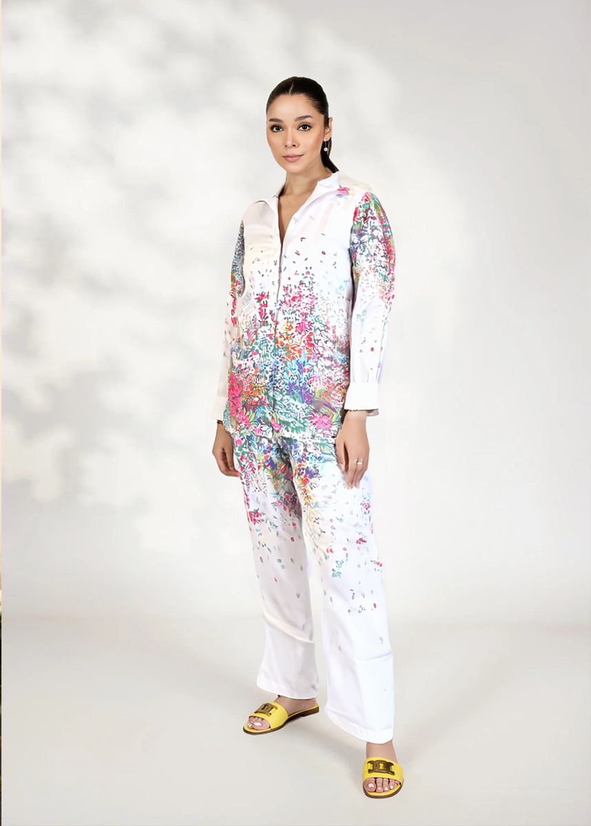 Elegant Flower Printed Raymond Cotton Co-ord Set D6166 - kharidari