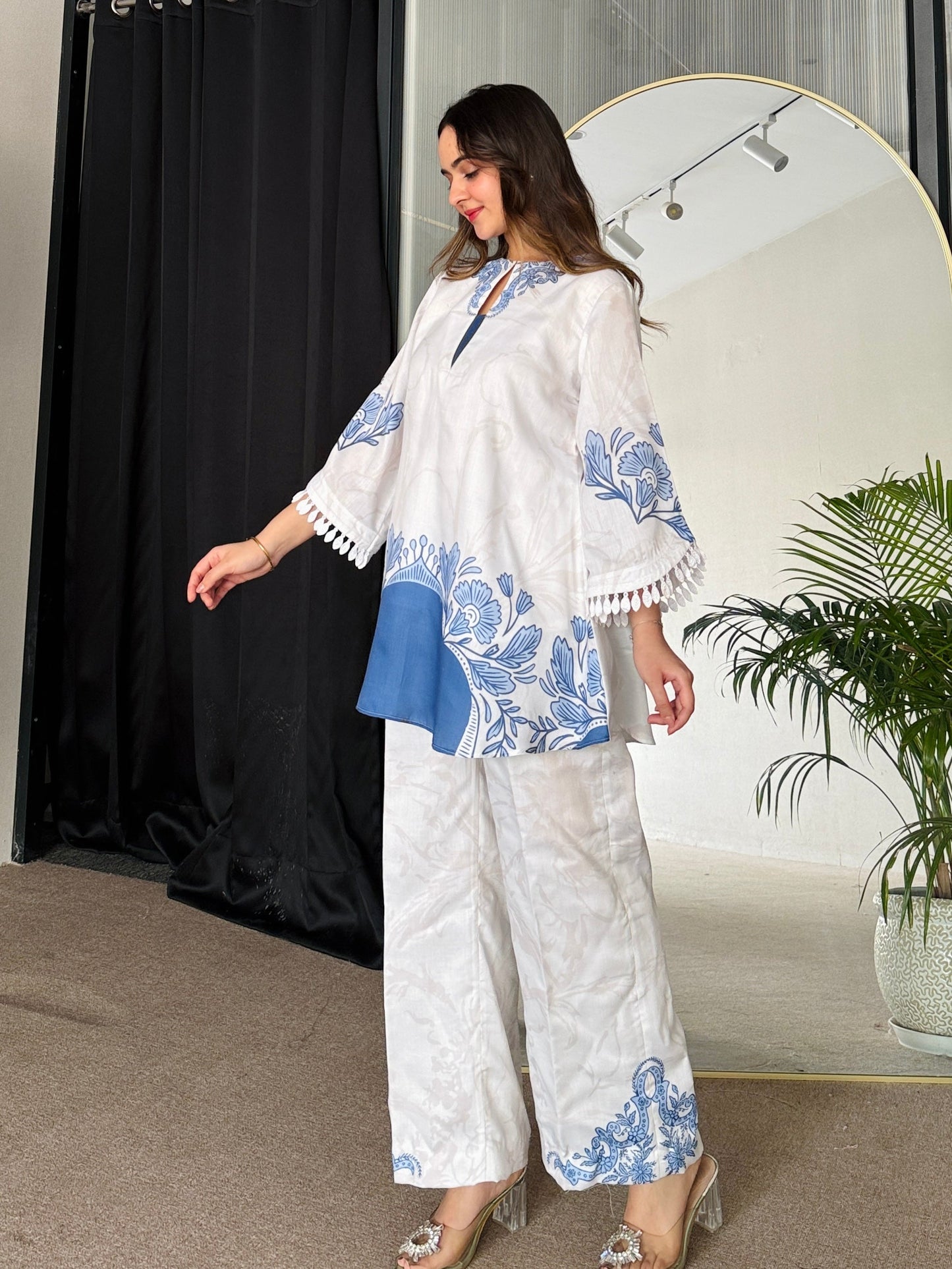 Floral Printed Blue Color Party wear Co-ord Set D6204