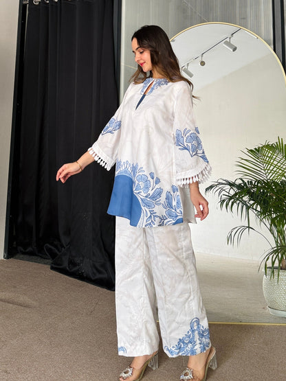Floral Printed Blue Color Party wear Co-ord Set D6204