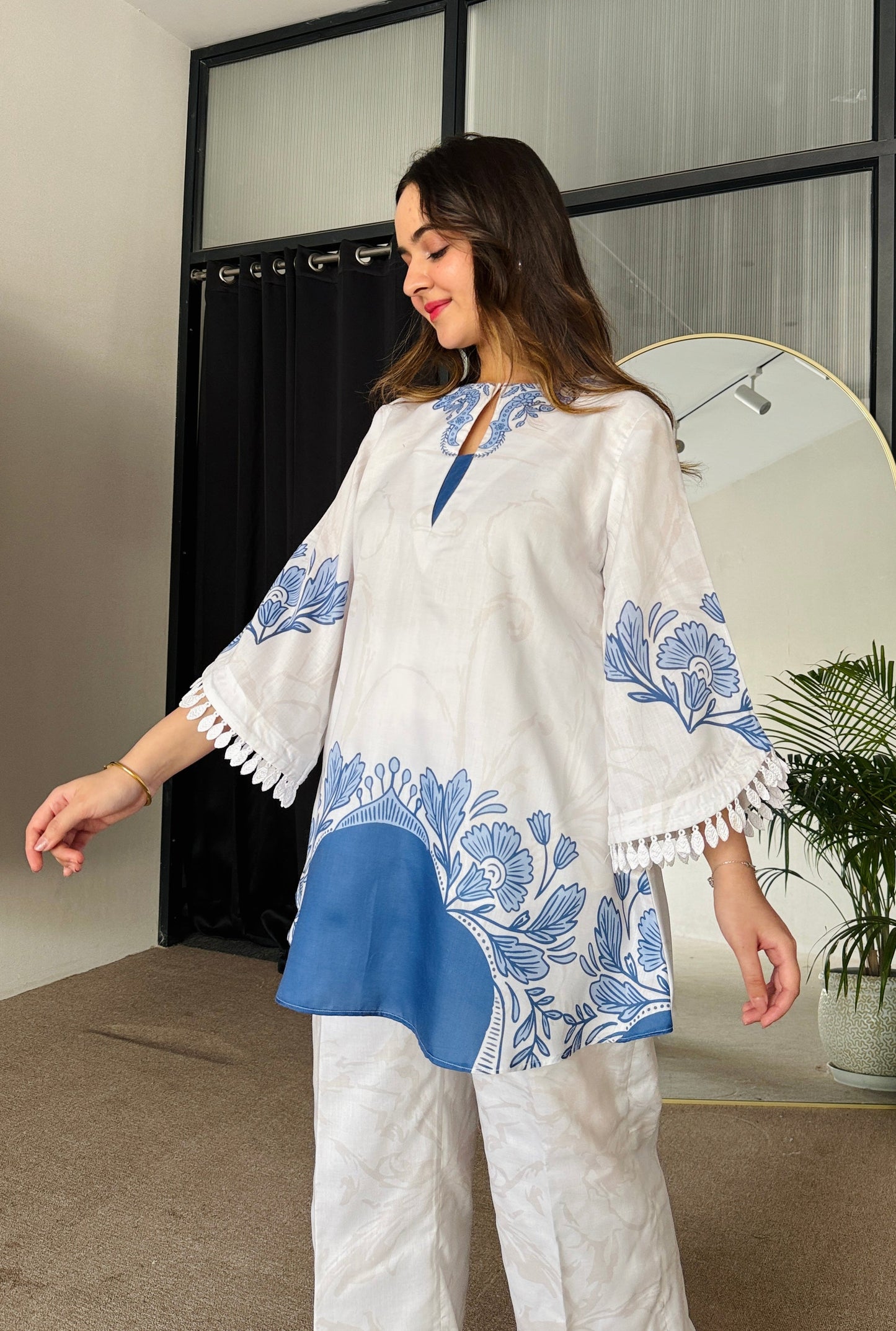 Floral Printed Blue Color Party wear Co-ord Set D6204